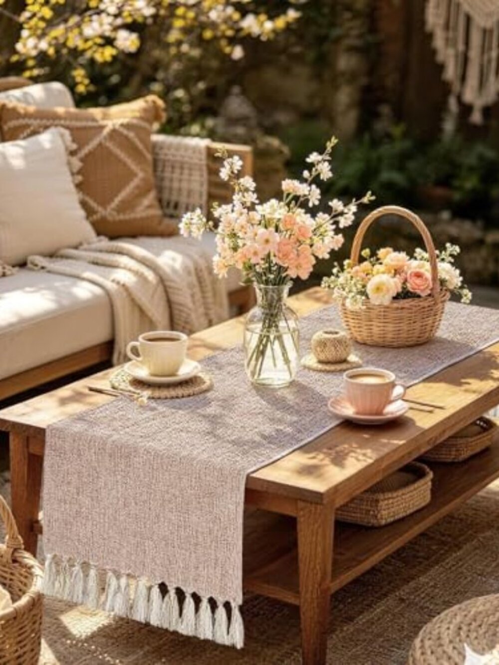new - Boho Table Runner 48 Inches - Neutral Coffee Table Runner for Living Room